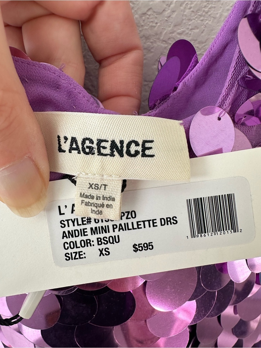 L'AGENCE Andie Mini Purple Paillette Dress SZ XS NWT - Picture 4 of 6